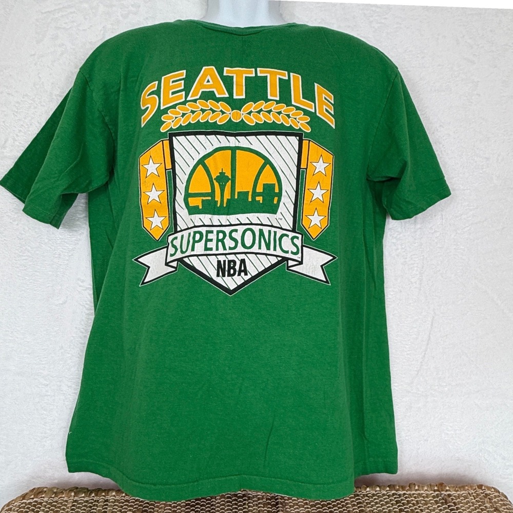 Vintage Artex Seattle SuperSonics NBA T-Shirt Green Mens Large‎ Made in USA 90s